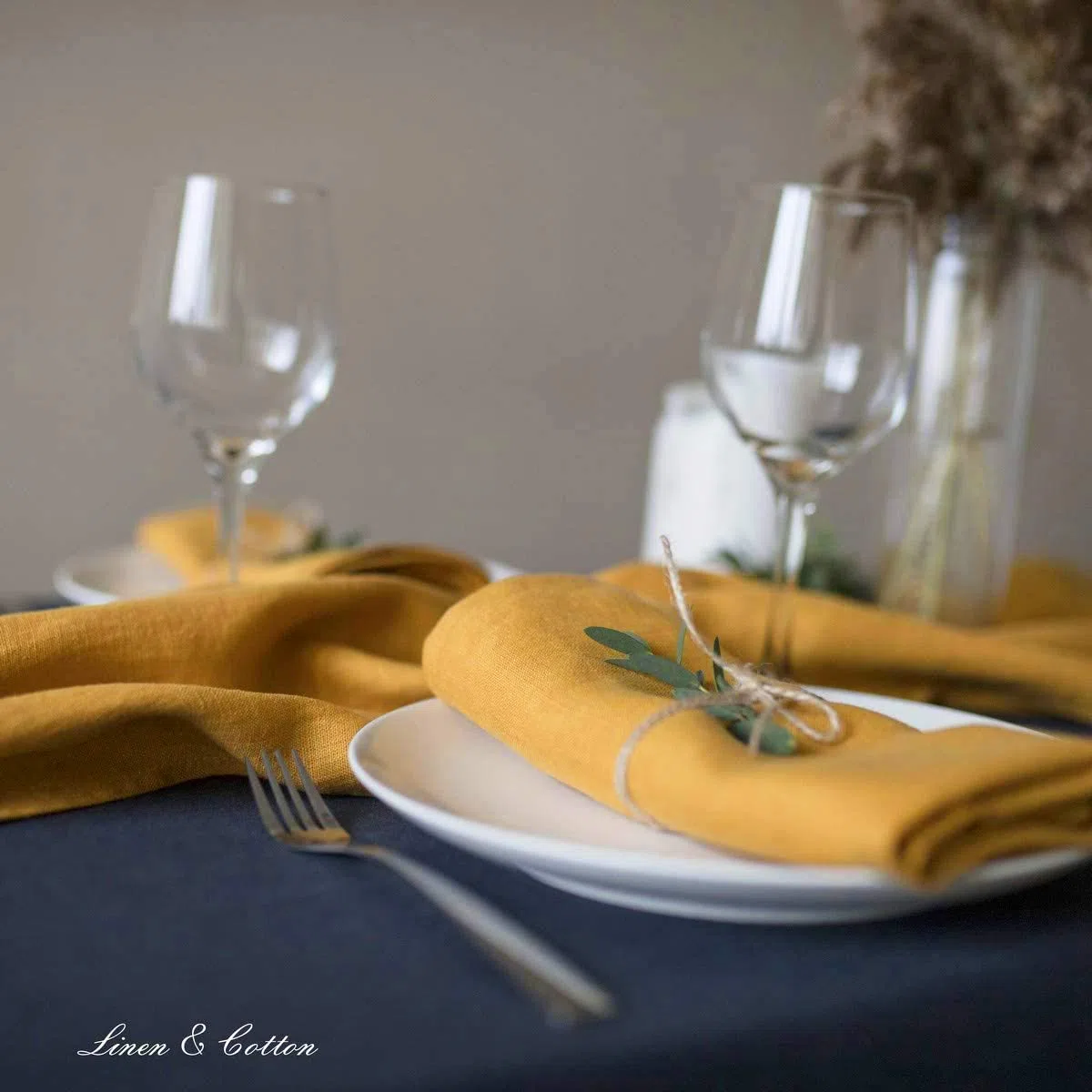 Linen & Cotton Tovaglioli di Stoffa Colorati Hygge Set di 4-100% Lino, Giallo Senape (32 x 32 cm) Tovaglioli da Tavola per Cucina Tavolo da Pranzo Tovaglioli Natalizi per Feste Ristorante Tessuto