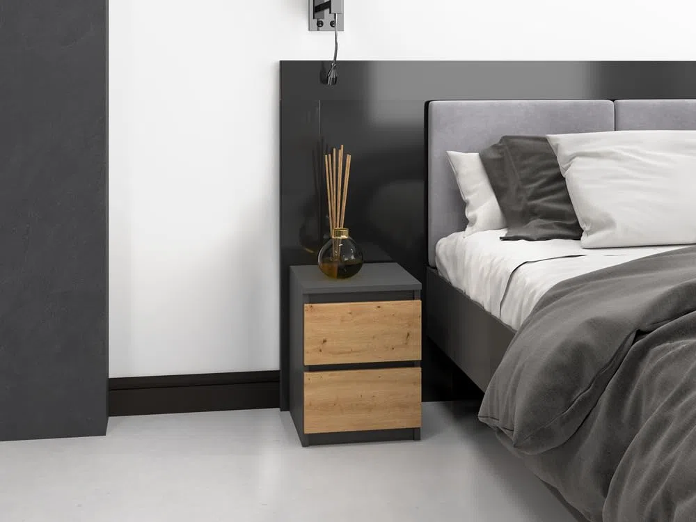 3E 3xE living.com Comodino, consolle da notte con 2 cassetti in antracite e rovere artisano con piano (larghezza x altezza): 30 x 40 x 30 cm