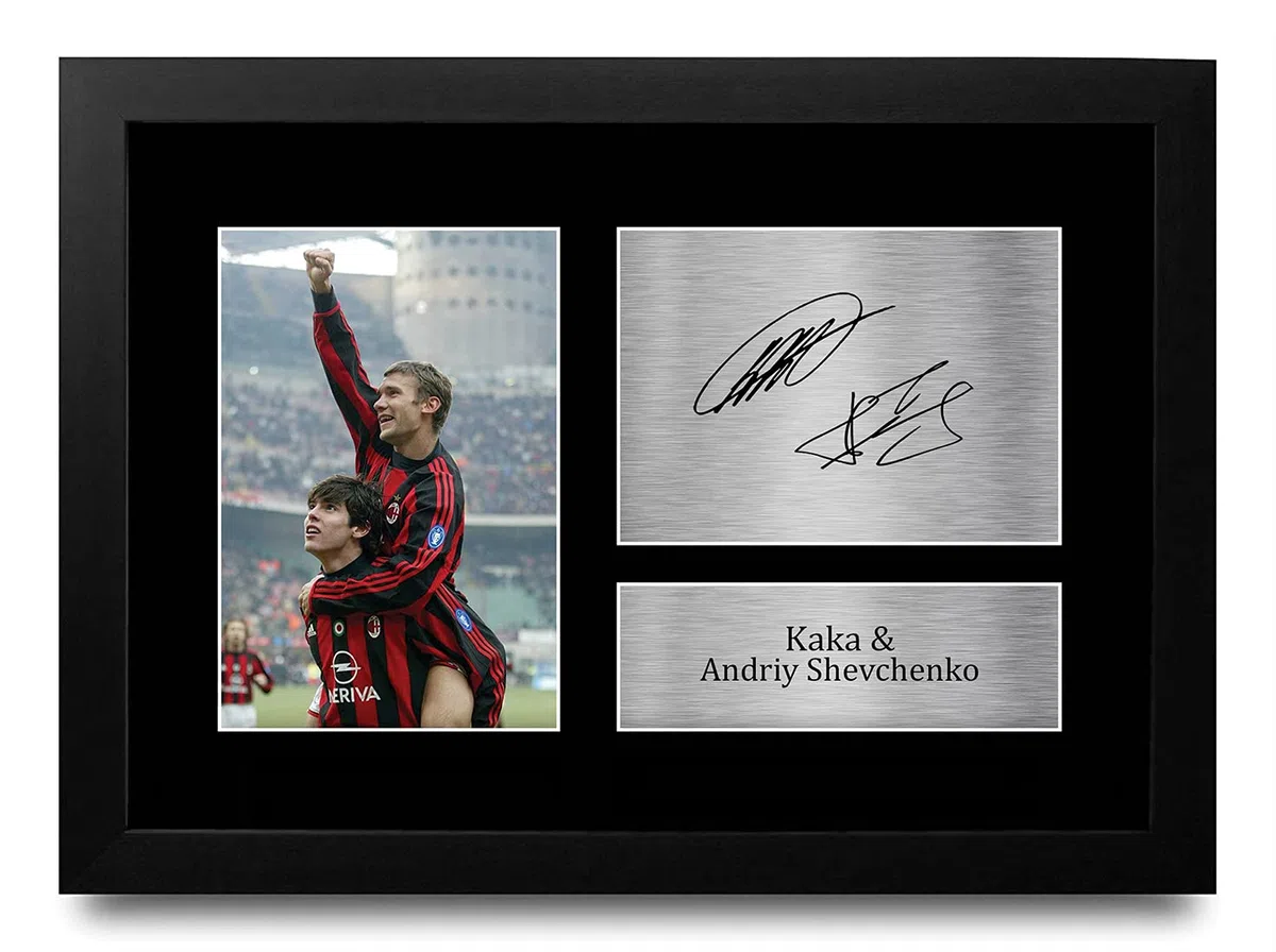 HWC Trading FR A4 Kaka & Andriy Shevchenko A C Milan Regali Stampati Autografo Firmato Foto Per Gli Appassionati Di Calcio E Sostenitori - A4 Framed, per Ufficio