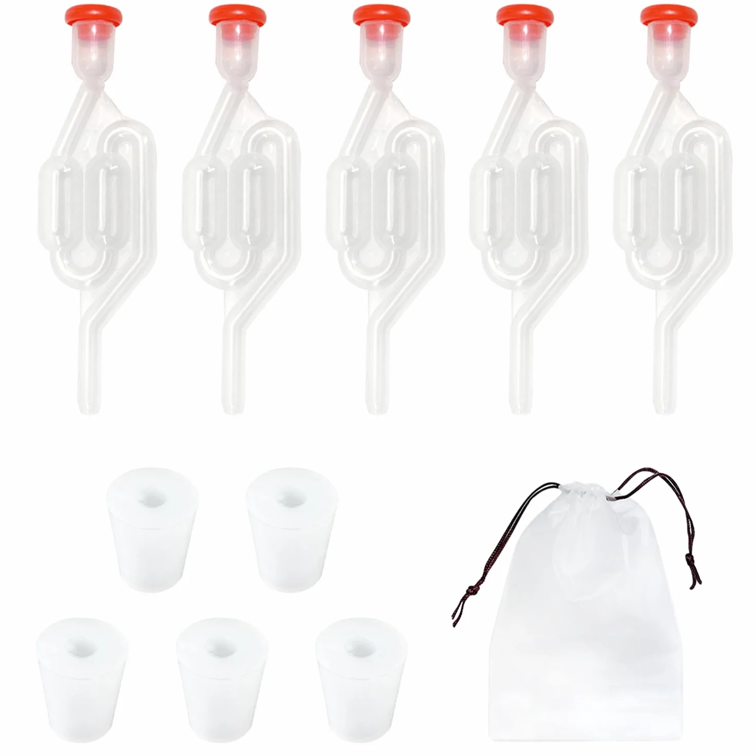 MEMOFYND 5 pezzi tubi di fermentazione, 5 tappi in silicone, 1 sacchetto di conservazione, set per la preparazione della birra, tubi di fermentazione con tappi in gomma, valvola di scarico per la