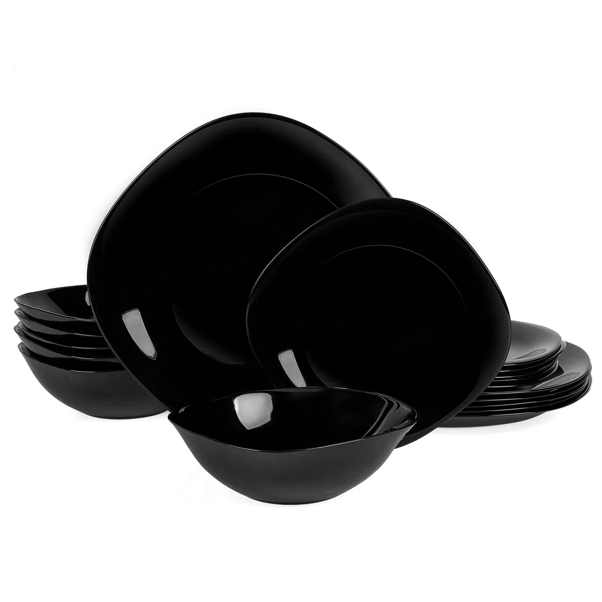 LaGlint Vetro Opalino Servizio da Piatti Set 18 Pezzi, Quadrati Nero Servizio da Tavola con 6 Piatti Piani, 6 Piatti da Dessert, 6 Ciotole Cereali, Lavabile in Lavastoviglie, Adatto per Microonde