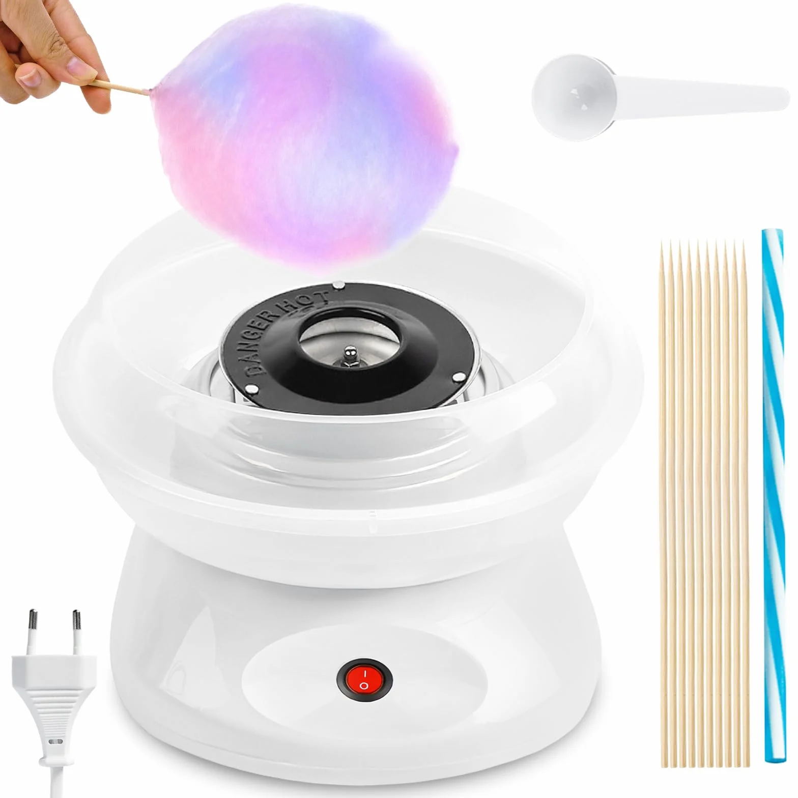 Macchina per zucchero filato, Retro Cotton Candy Machine 450 W, Macchina per zucchero filato, Macchina per zucchero filato per la casa con misurino, bastoncini per caramelle, dieci bastoncini (bianco)