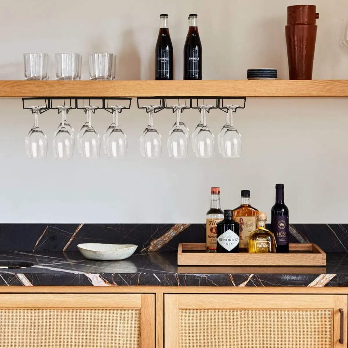 MXTIMWAN 4 Binari Porta Bicchiere da Vino Sospeso, 2 Pezzi Scolabicchieri Portabicchieri, Porta Calici Sotto Armadio, per Bar Ristorante Cucina