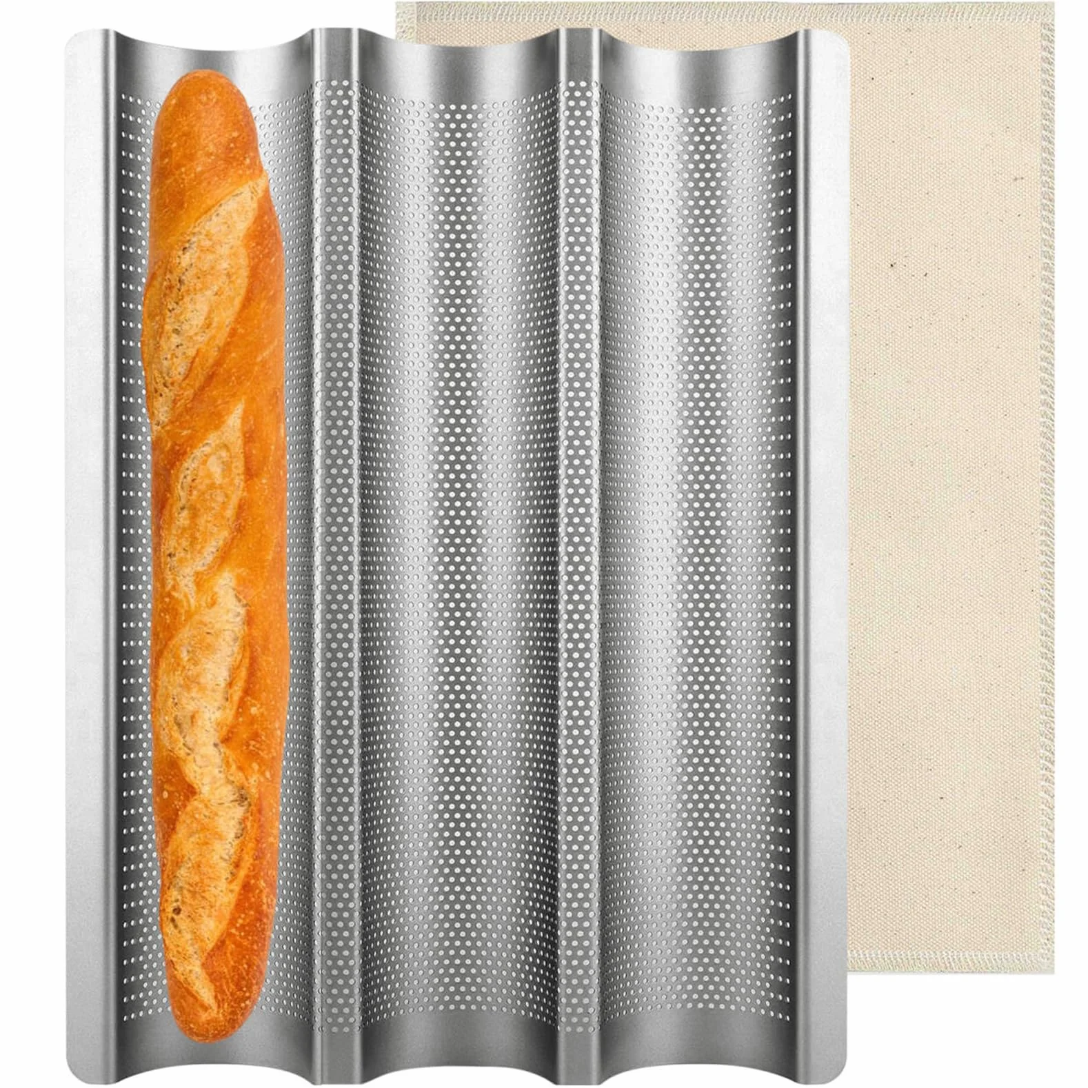 Teglia da forno per baguette, teglia da forno per 3 baguette, teglia per baguette, teglia da forno per baguette, 38,5 x 28,5 cm