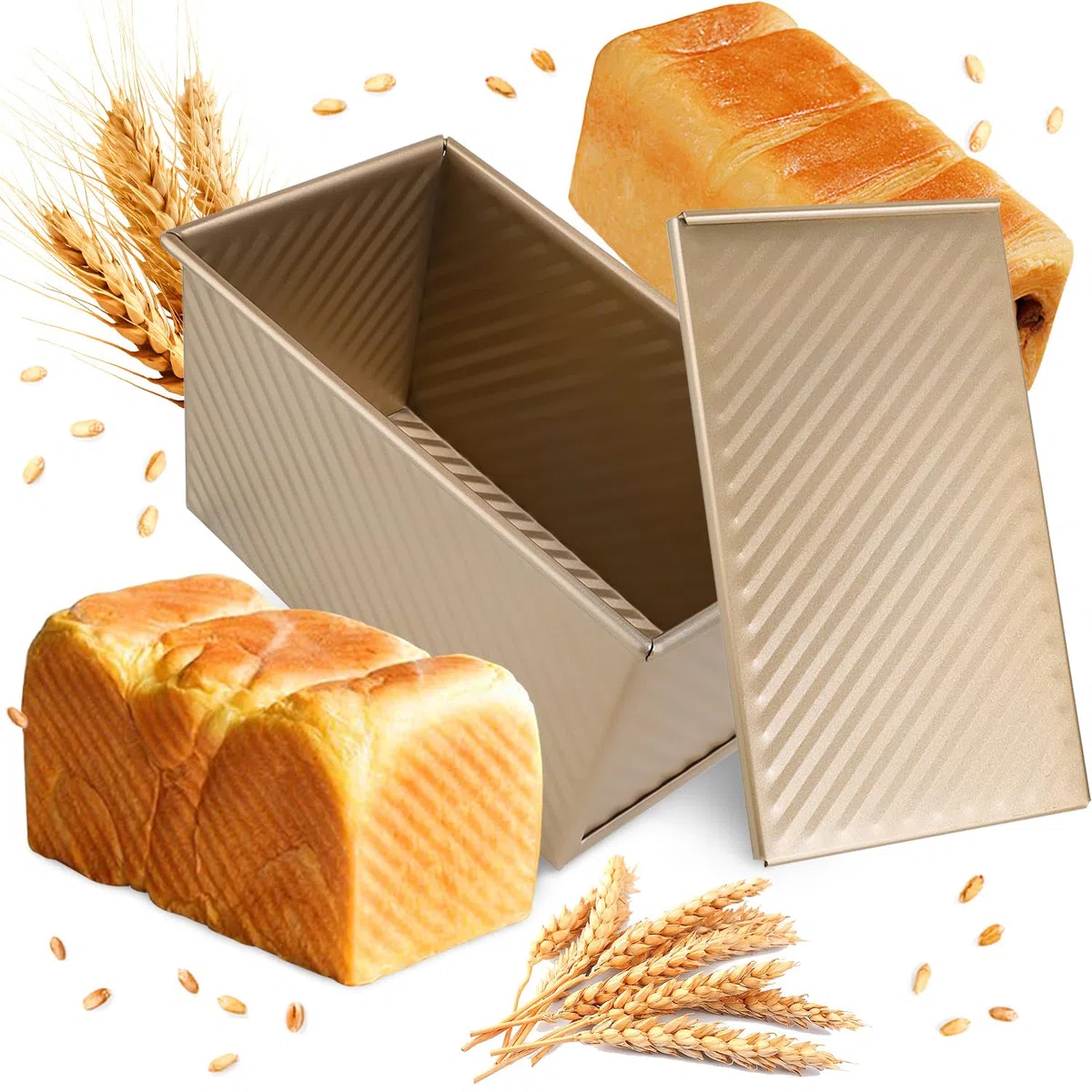 Stampo per Pane in Cassetta, 21 x 12 x 11,7 cm Stampo Per Pane in Cassetta con Coperchio, Antiaderente Stampo per Plumcake 450g Pasta, Teglia per Pane per pane, arrosto e