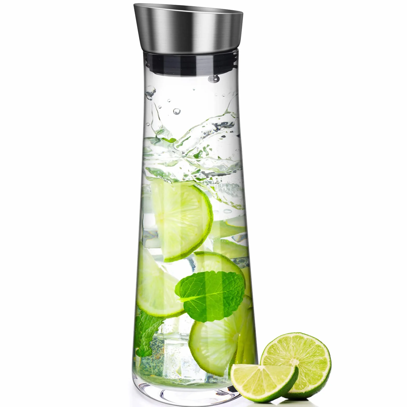 Caraffa in Vetro,Bottiglie Vetro 1Litro,Caraffa in vetro con coperchio ideale per limonata, acqua e tè