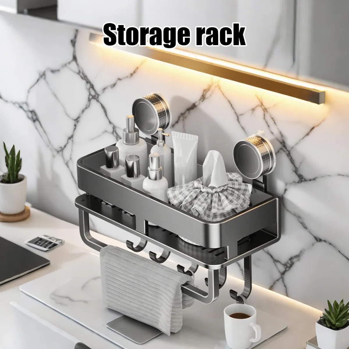 Contenitore per condimenti, organizer per condimenti da cucina, con ventosa, con 5 ganci, gadget da cucina per piastrelle, vetro, metallo, marmo, dispensa, soggiorno, appartamento,