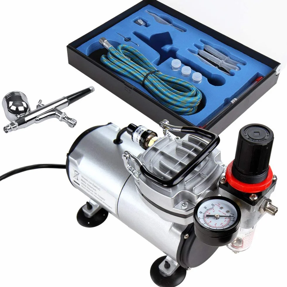 Kit aerografo Timbertech con compressore d'aria ABPST05 con flusso d'aria potente e alta pressione di lavoro per hobby e artigianato arte delle unghie per decorare torte, cosmetici, grafica e così via