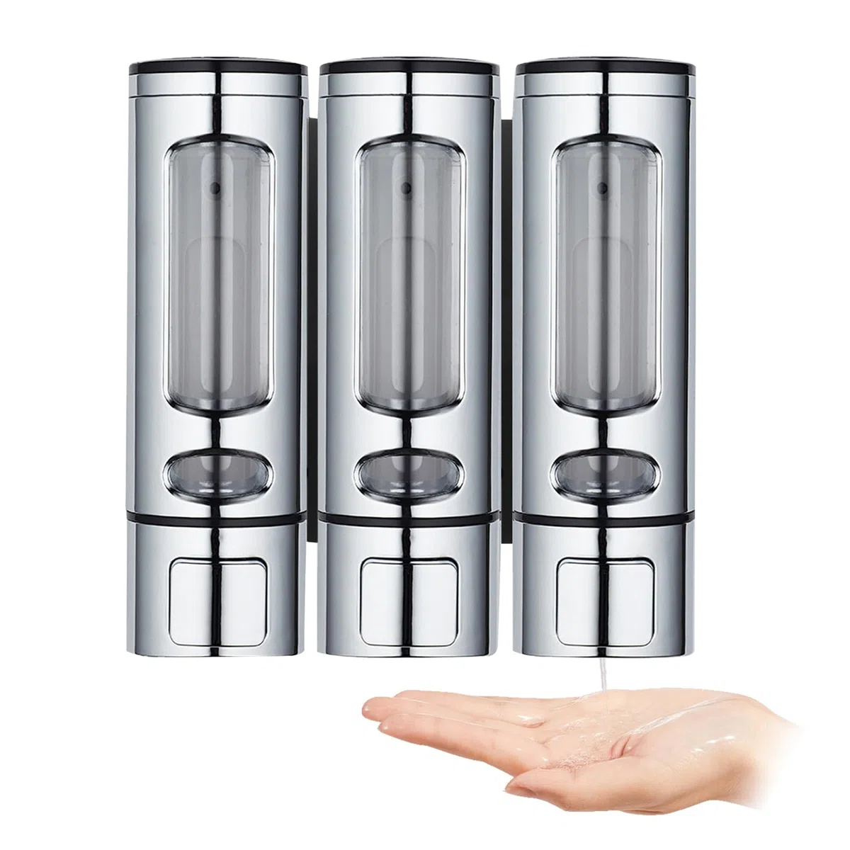 Dispenser di sapone da parete senza foratura, dispenser per shampoo e balsamo, 400 ml x 3 dispenser per shampoo, bottiglie trasparenti ricaricabili, per doccia da bagno, argento