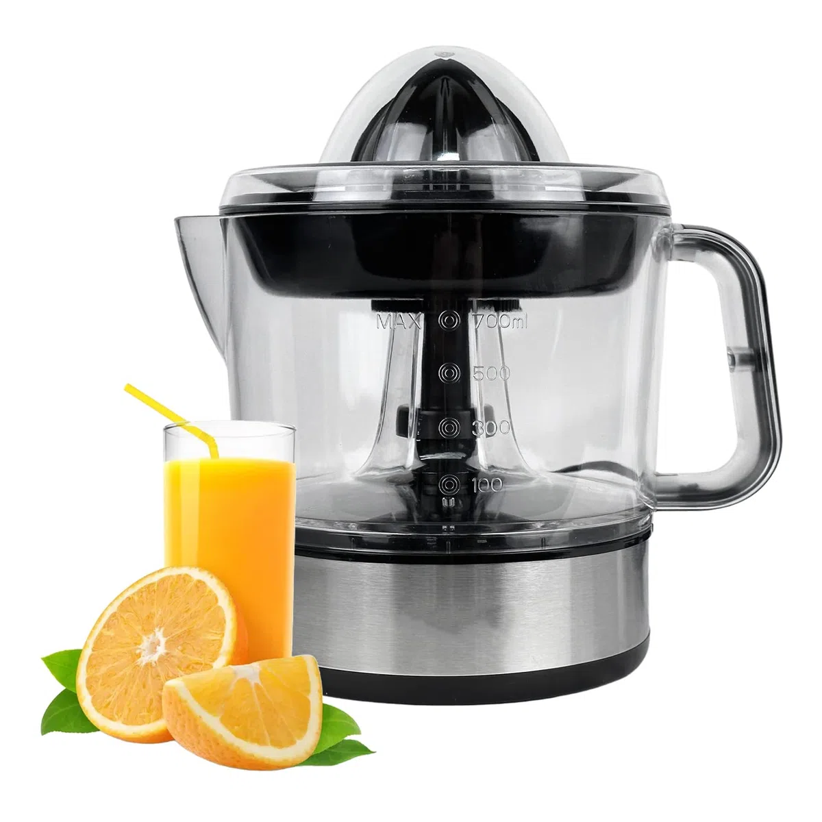 Spremiagrumi Elettrico Professionale in Acciaio Inox da 700ml - MOKEKA Alta Resa di Succo, 2 Coni Intercambiabili, Doppia Direzione di Rotazione - Ideale per Arance e Agrumi