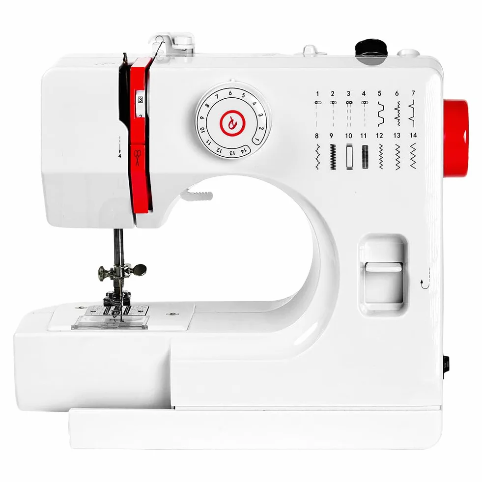728 Macchina da Cucire Elettrica Portatile con 14 Punti di Cucitura, Mini Macchina da Cucire per Principianti e Bambini, per Tessuti, Adatta per Vestiti, Tende in Tessuto