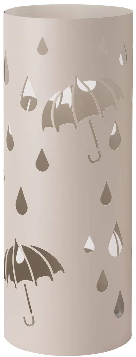 Baroni Home Portaombrelli Cilindrico in Metallo con Intagli a Forma di Pioggia e Ombrelli 19X19X49 cm con Gancino e Vaschetta Scolapioggia Rimovibile, Grigio Tortora