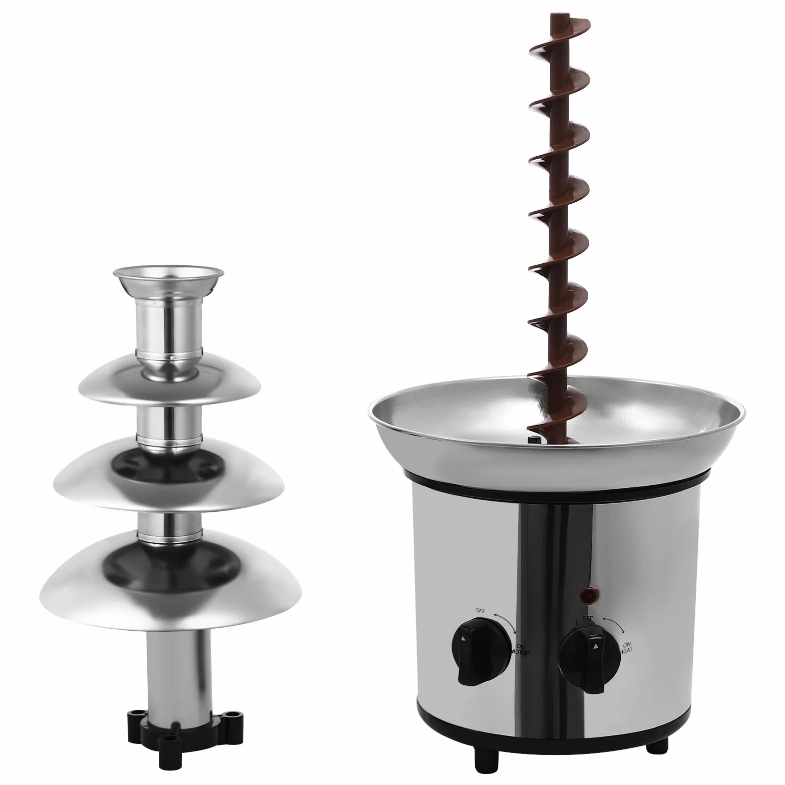 Fontana di cioccolato a 4 ripiani, grande fontana di cioccolato, con funzione di fusione, in acciaio inox, 170 W, cascate lisce per frutta e pasticceria - fontana per cioccofondue per caffè e hotel