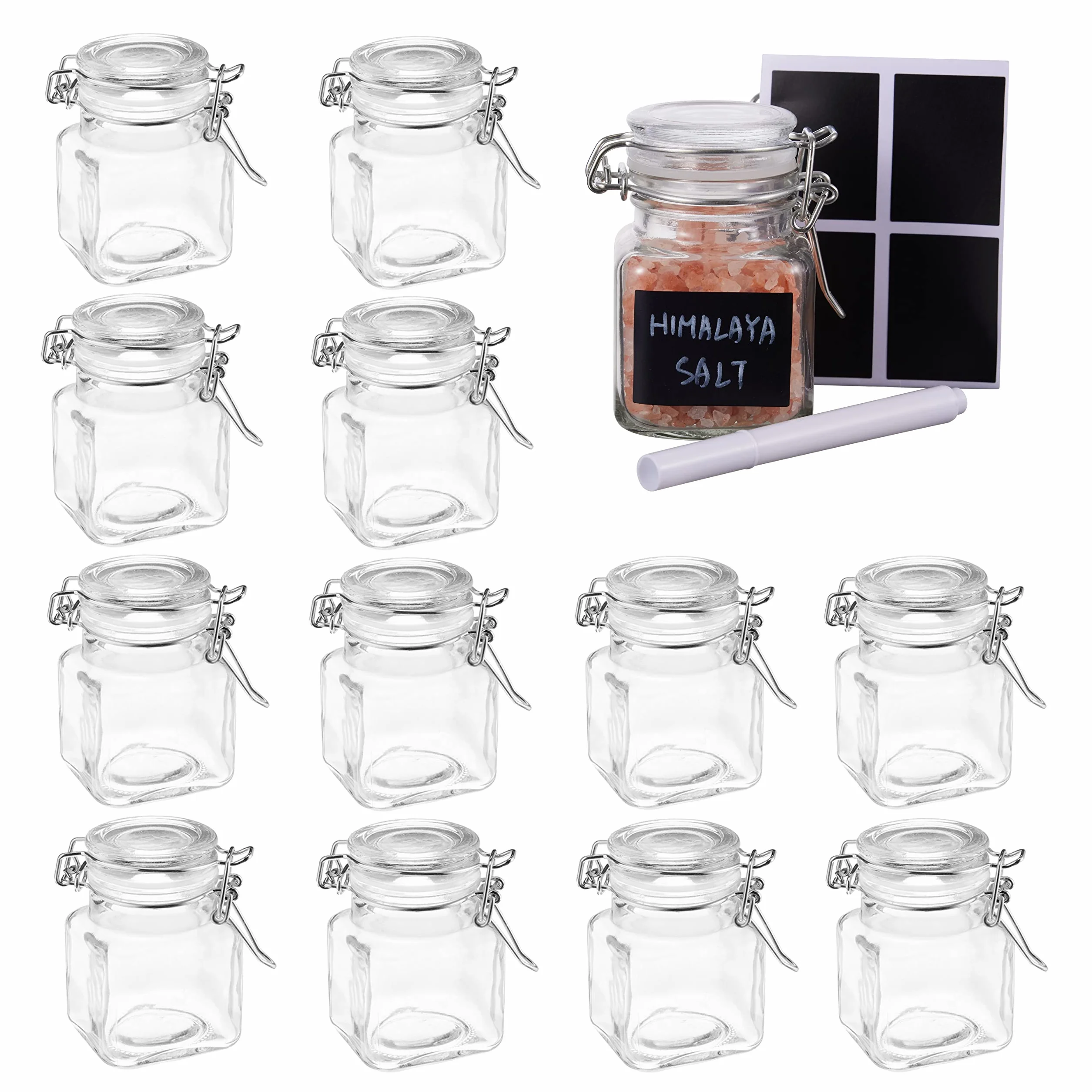 Oak & Steel -12 Pezzi Barattoli con Chiusura a Leva, 100 ml - Include 24 Etichette e Pennarello (7,2 x 5,2 cm)