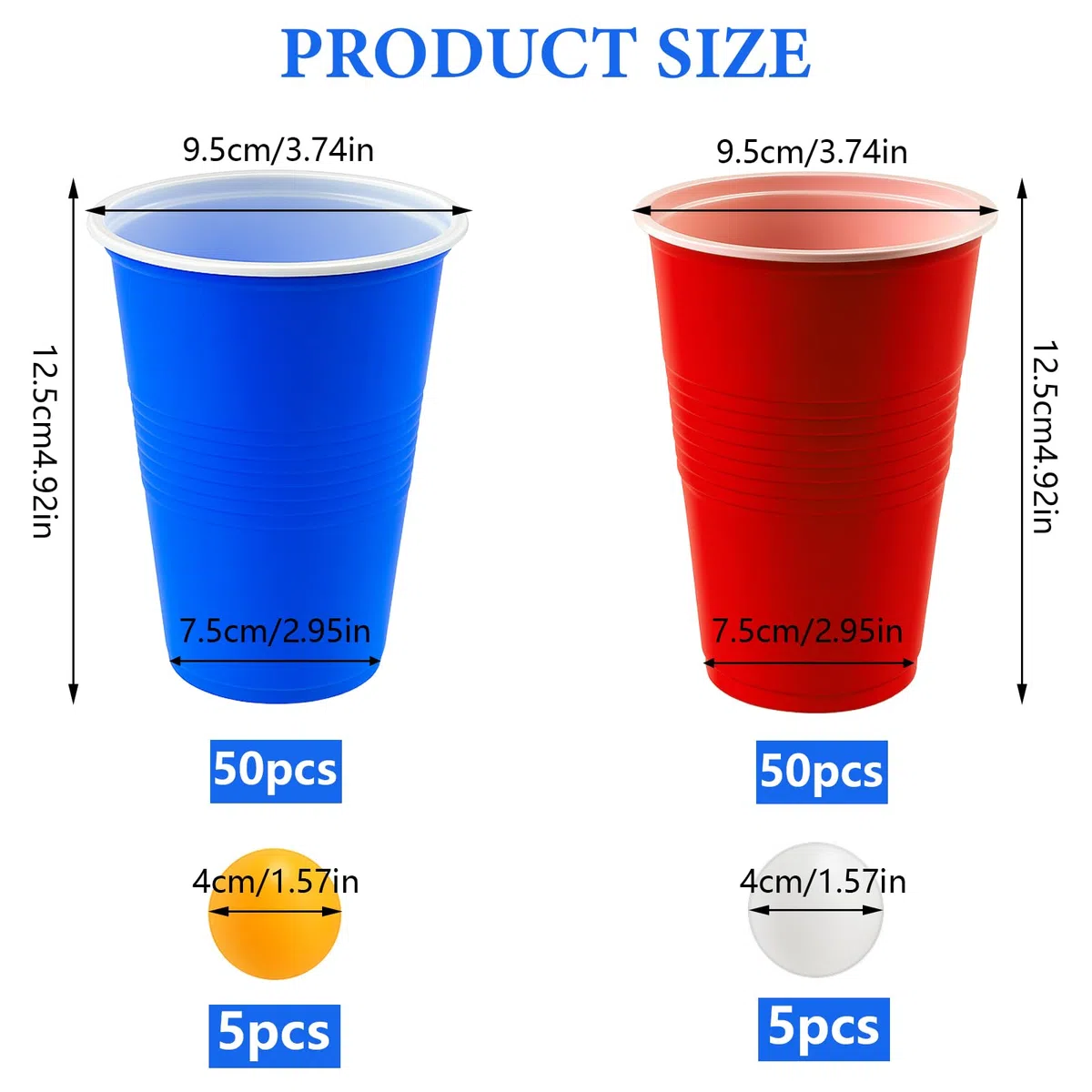 Bellanova Set da 100 Bicchieri Gioco da Festa 500 ml con 10 Palline da Ping-Pong, Bicchieri Rossi e Blu Riutilizzabili, Adatti a Giochi di Squadra, Feste, Campeggio e Bevande (50 rossi + 50 blu)