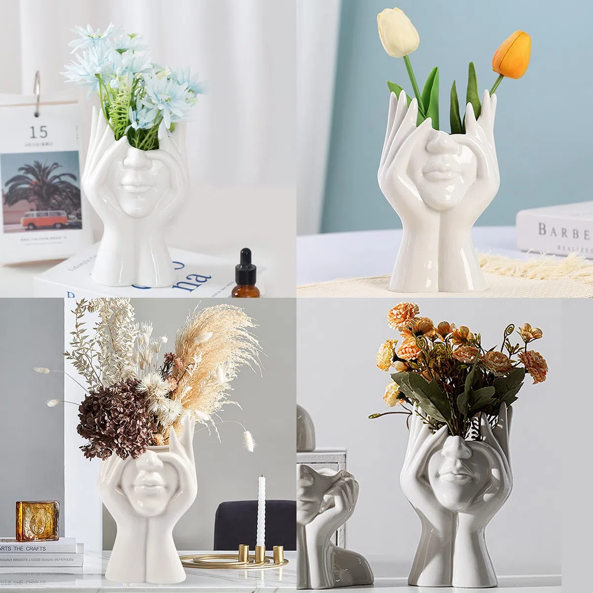 CEMABT Vaso per il Viso e Scrivania a Forma Femminile in Ceramica - Ideale per Scaffalatura, Decorazione Moderna da Tavolo, Semi-Faccia (Stile-B)