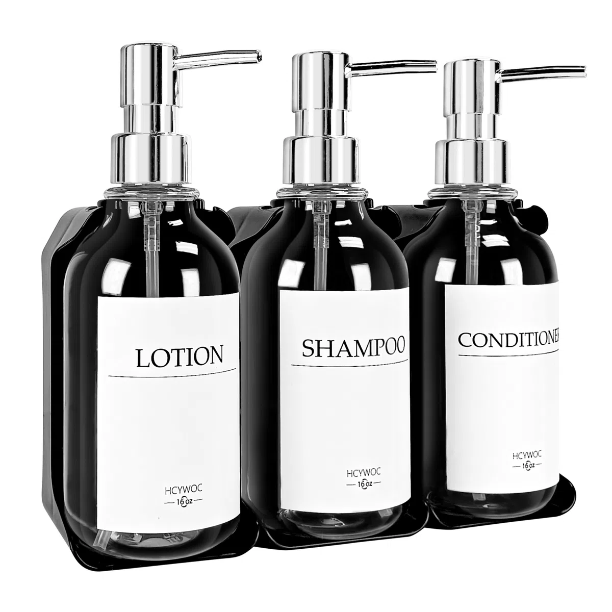 Dispenser per shampoo e balsamo, dispenser di sapone da doccia con 16 etichette impermeabili, dispenser per shampoo per parete doccia, dispenser per doccia a 3 camere senza trapano, 500 ml,