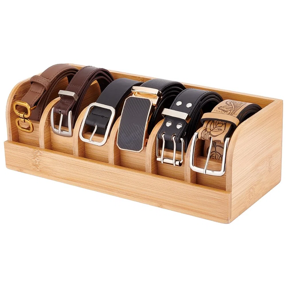 PH PandaHall Scatola per Cintura in Legno con 6 Scomparti Organizzatore per Cintura, Porta Cinture Contenitore per Uomo e Donna Cinture Cravatta Armadio Cassetto, 35x15.2x11.6cm