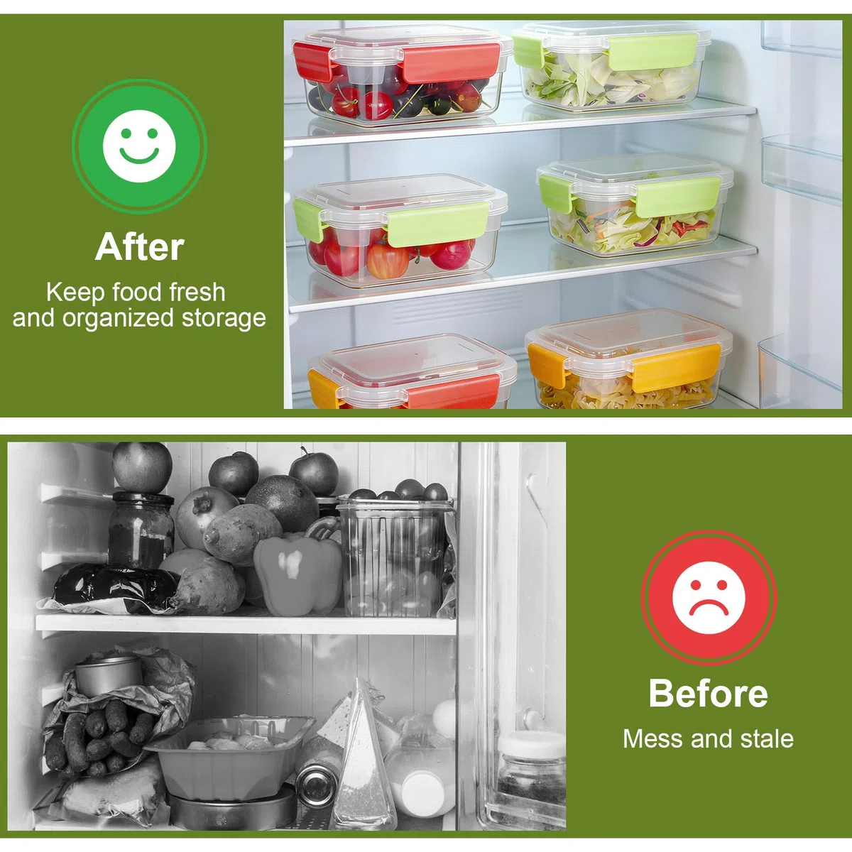 VINATO Set di 6 Contenitori Ermetici per Alimenti da 0.75 Litri, Contentiori in Plastica per Alimenti con Coperchio, 4 Chiusure di Sicurezza, Senza BPA adatti per Microonde e Lavastoviglie