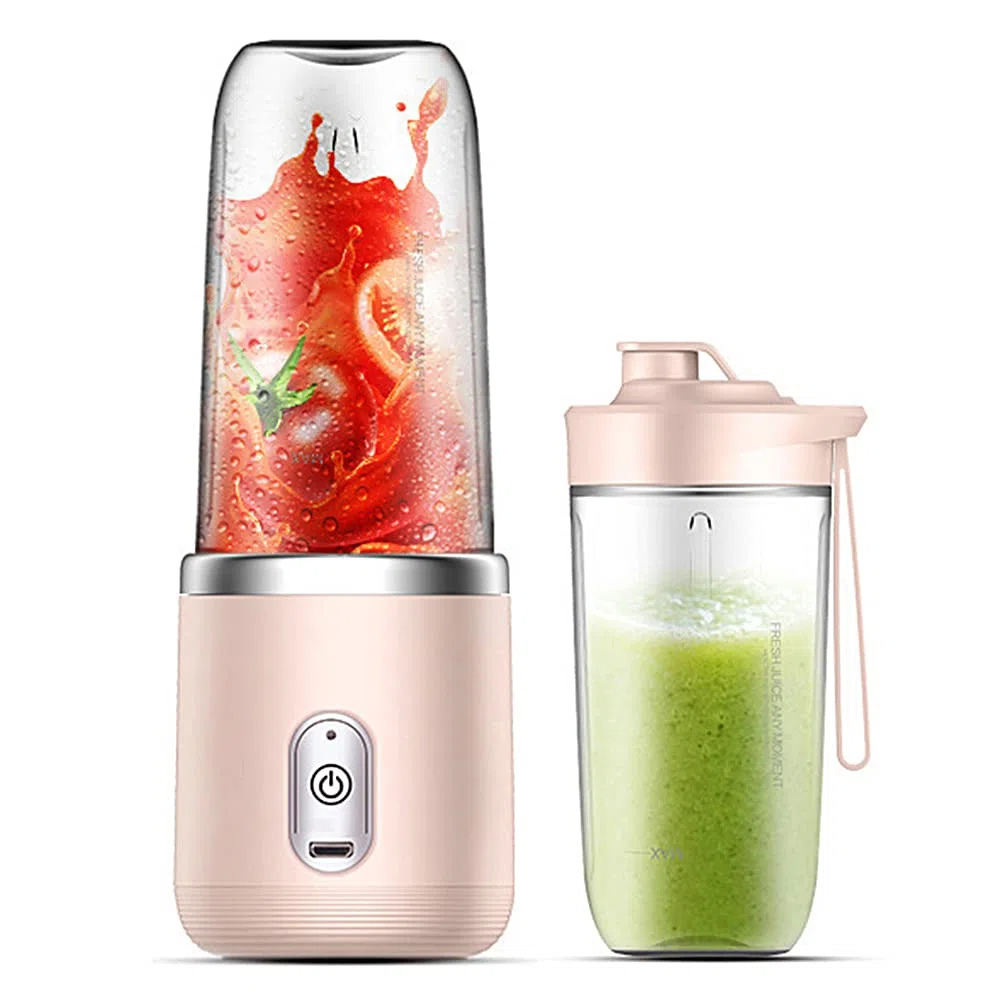 Mixer Smoothie Maker, frullatore portatile, Frullatore per smoothie da portare con 2 bottiglie da 450 ml, Adatto per famiglie, campeggio e sport, Rosa