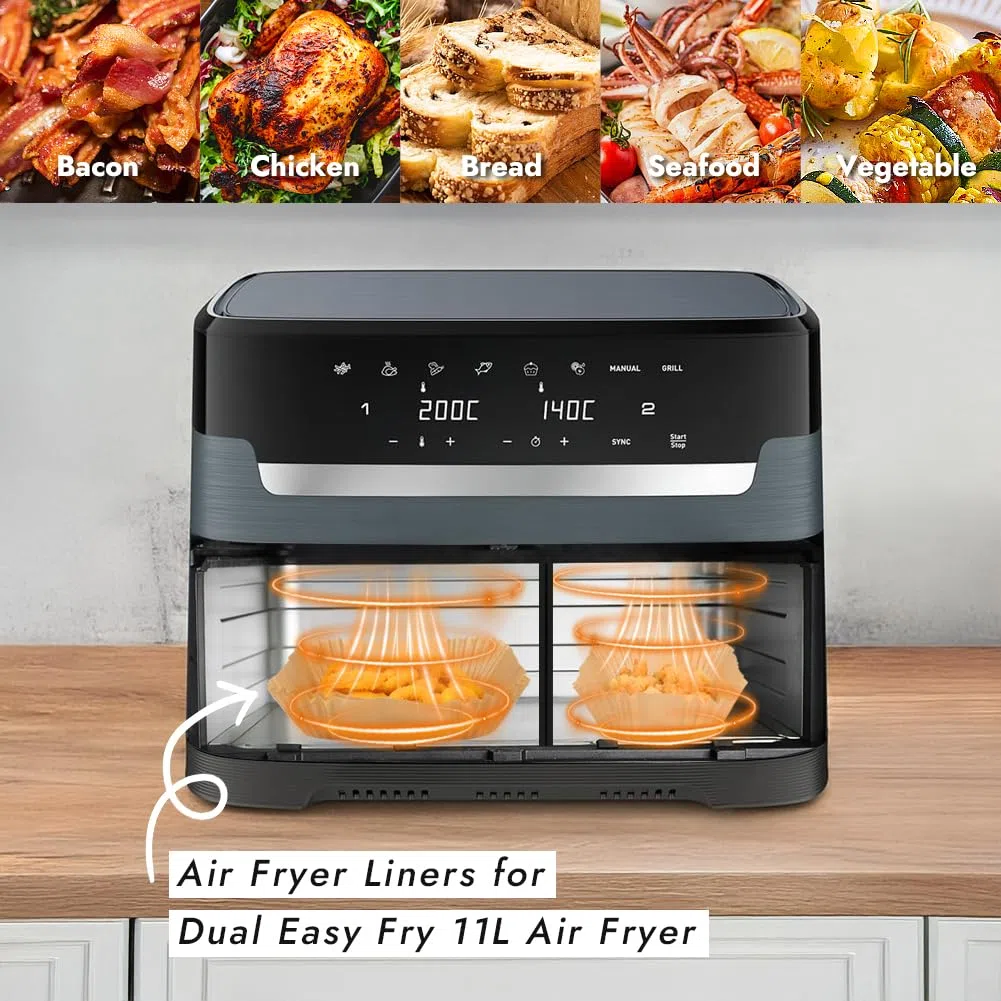 Carta da forno per Moulinex Dual Easy Fry XXL 11L, Accessori per Gidgimo Air Fryer XXL 10L (6L + 4L), Carta per doppia frittoia a aria 6,5L/4,5L