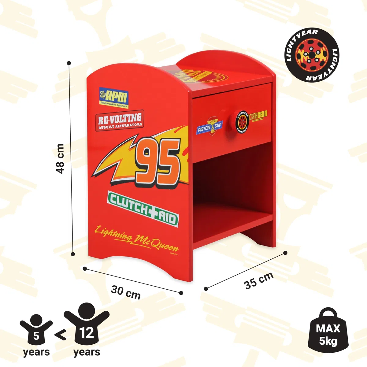 Comodino con cassetto Disney Cars
