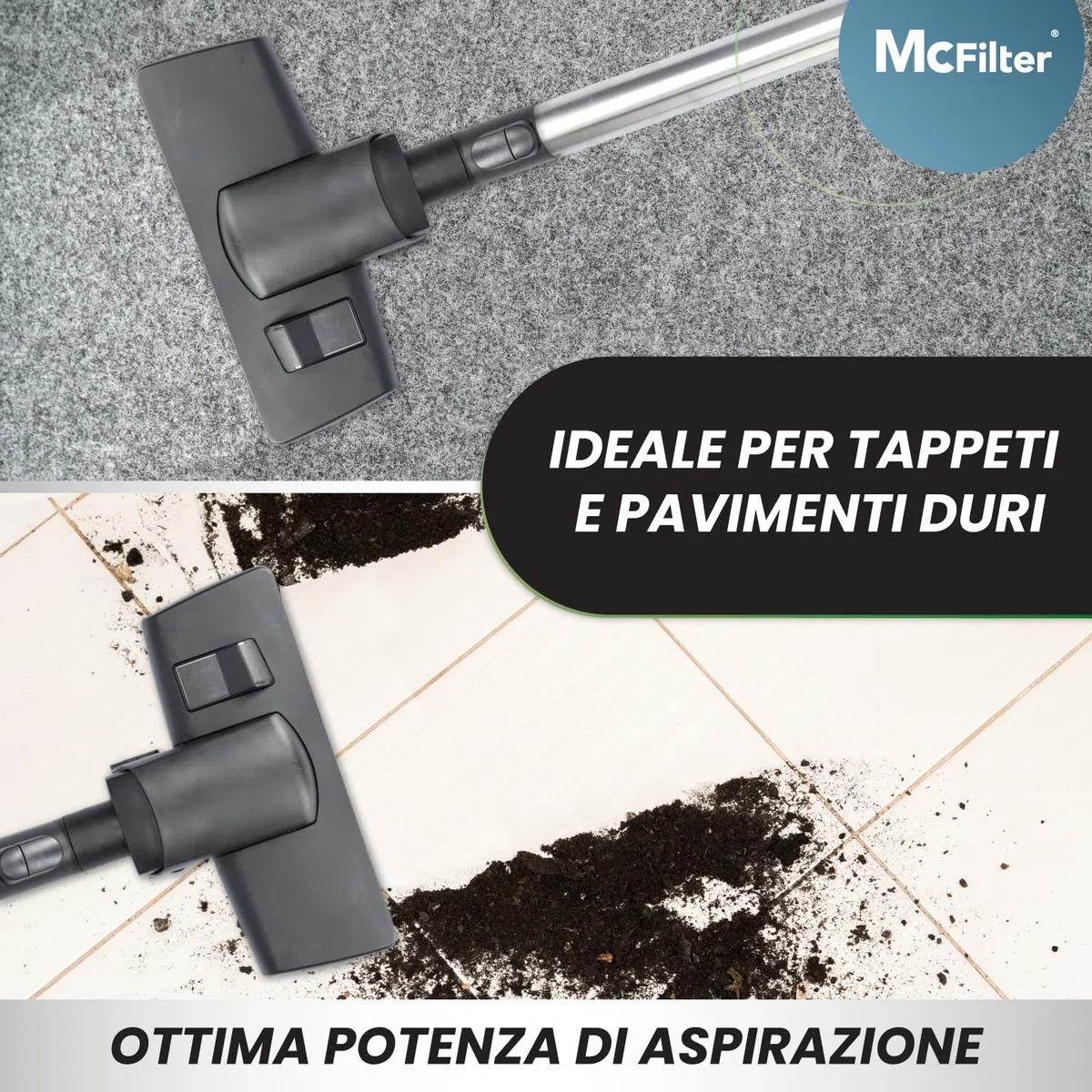 McFilter I Bocchetta combinata per pavimenti adatta per aspirapolvere Miele serie C1, C2, C3, S8000, S2, S3, S4, S5, S6, completo, compatto, classico, 35 mm, commutabile e funzione di parcheggio