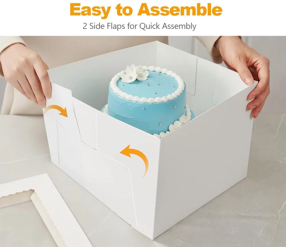 KUOGAS Scatola Torta in Cartone (30 x 30x 20cm), 10 pz Scatole per torte con finestra, Scatola alta per torte con vassoio, Scatola da trasporto per torte e pasticceria (12x12x8inch - 10Stk)