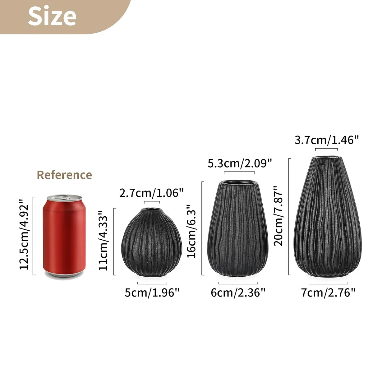 NUPTIO Ceramica Fiori Vaso Nero: Moderno Decorativi Pampas Vasi per Casa Camera Soggiorno Cucina Tavolo - 20cm+16cm+11cm Piccolo Boho Centrotavola per Matrimonio Set da 3 Pezzi