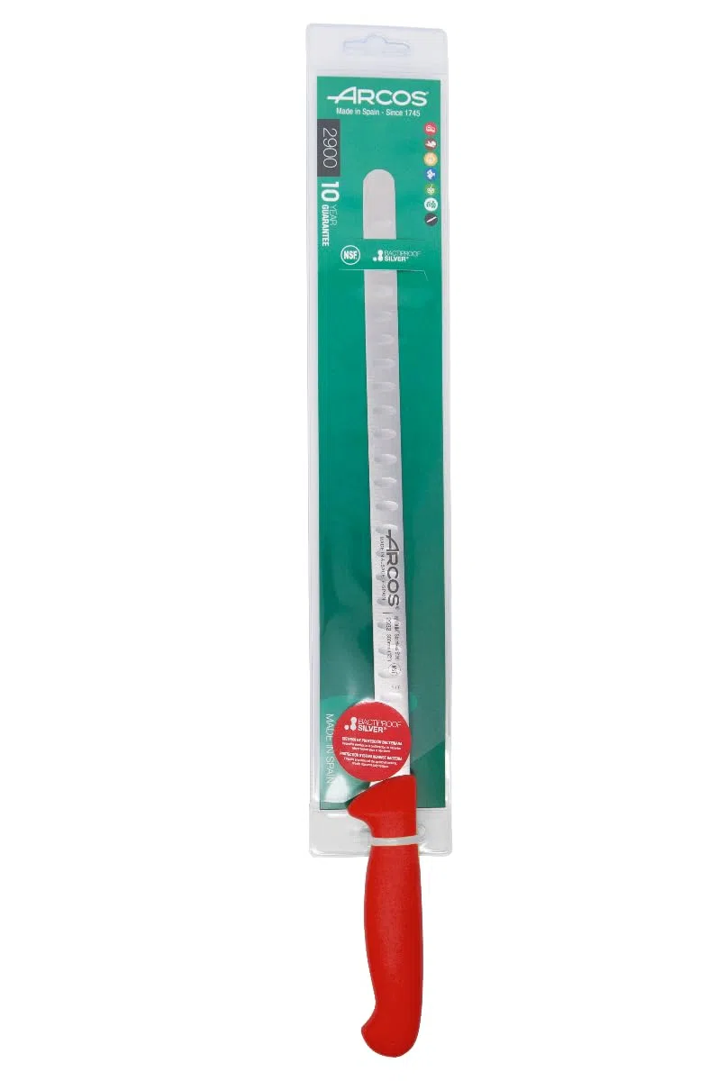 Arcos Coltello per Salmone e Pesce in Acciaio Inossidabile con Lama da 300 mm – Manico Ergonomico in Polipropilene, Serie 2900 – Colore Rosso