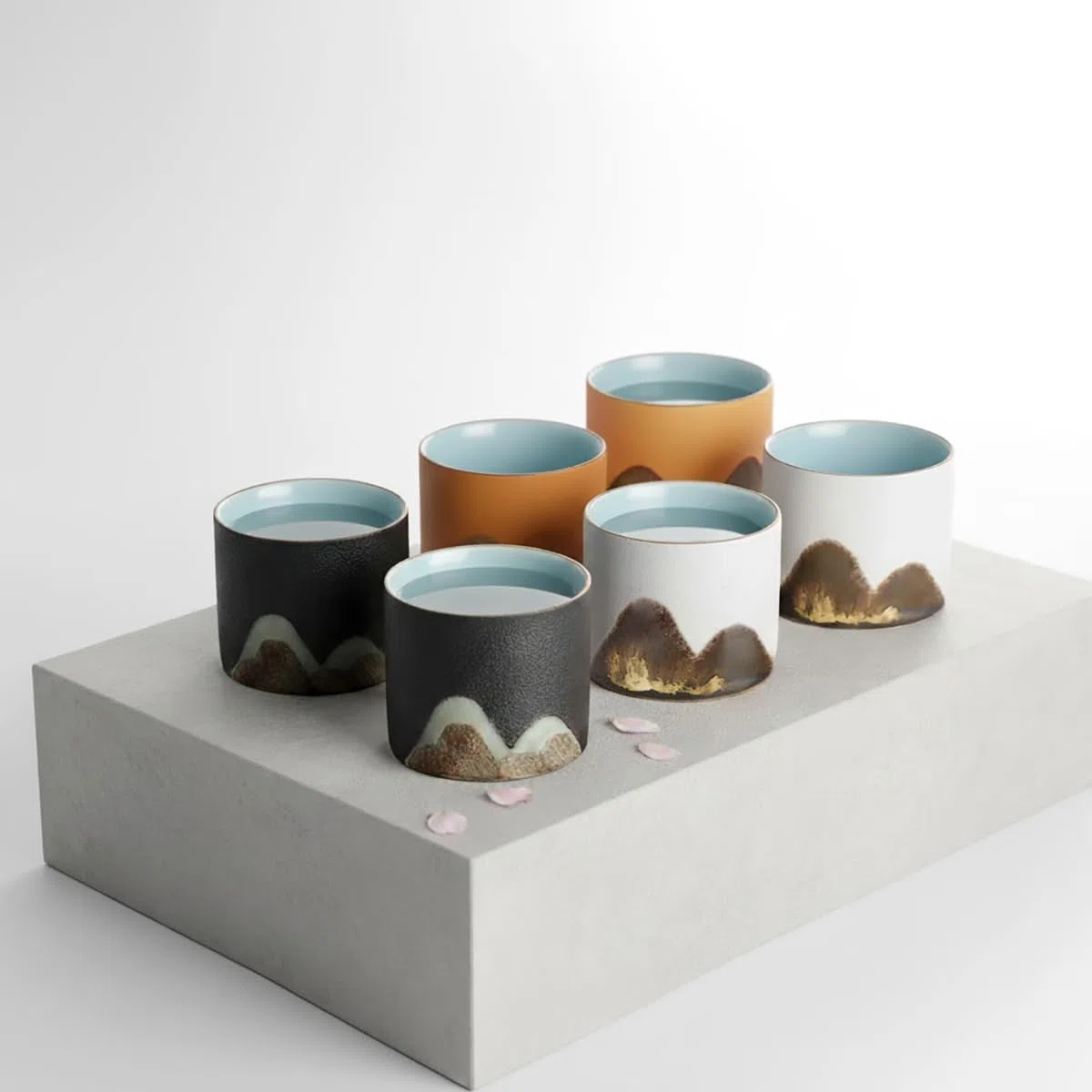 Set di tazze giapponesi per sake, fatte a mano, 6 pezzi, ciotole in ceramica sake | servizio tazze sake | 55 ml
