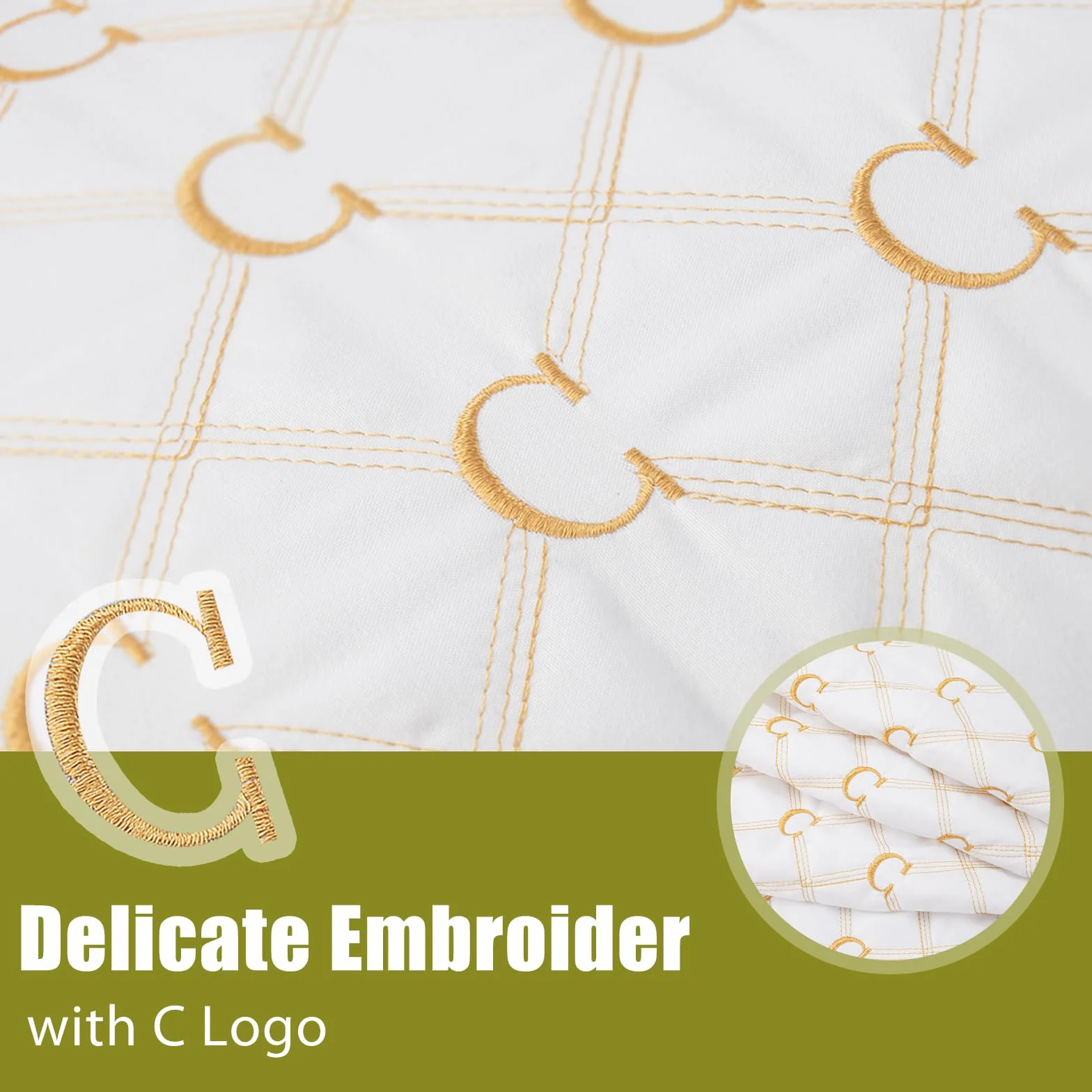 Chilling Home Cuscino per chi dorme sul fianco, con rivestimento ricamato, per gravidanza, cuscino lungo per chi dorme sul fianco (bianco-oro)
