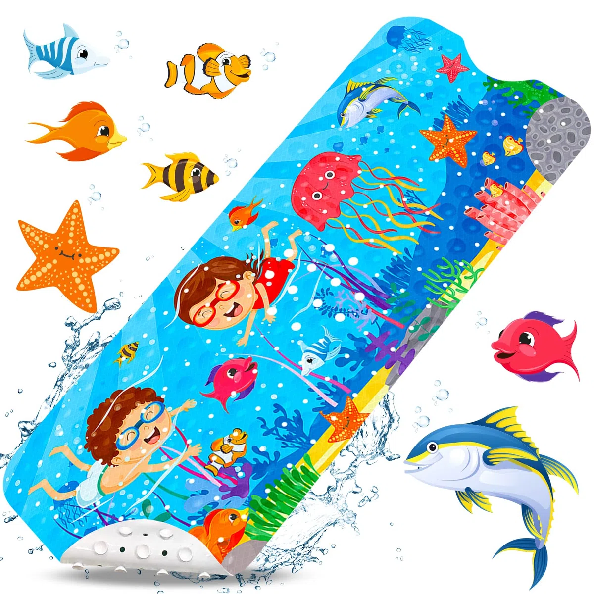 Tappeto Vasca Antiscivolo Bambini,Tappetino Doccia Antiscivolo,100x40cm Tappetino Vasca Antiscivolo Bambini da Bagno,Tappetino Antiscivolo per Vasca da Bagno, Modello Animale Marino.