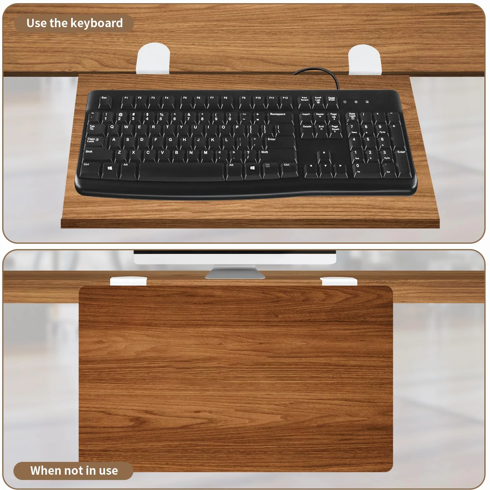Cassetto Sotto Scrivania, Ripiano Estraibile Senza Foratura, Porta Tastiera Estraibile con Morsetto a C Regolabile, Supporto Tastiera PC Silenzioso, Scrivania Allungabile Ergonomico, 2 Pezzi