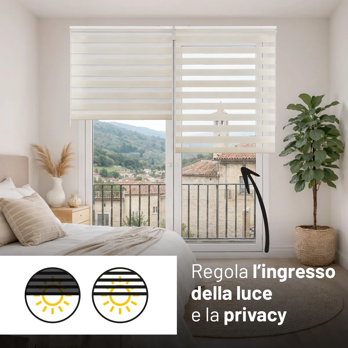 Tende a rullo per interni Giorno Notte avvolgibile Doppio strato Tessuto elegante per porta e finestra. Offrono un'adattabilità alla luminosità STORESDECO Lino 120x250 cm (Larghezza x Altezza)