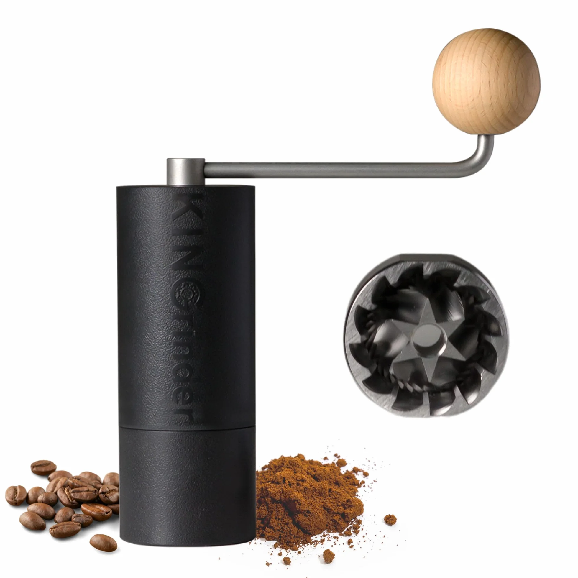 KINGrinder Macinacaffè manuale leggero P1 per moka, Aeropress, French Press, gocciolamento ed espresso, con consistenza di montaggio, in acciaio inox, capacità 25 g, 5BP1001-BK