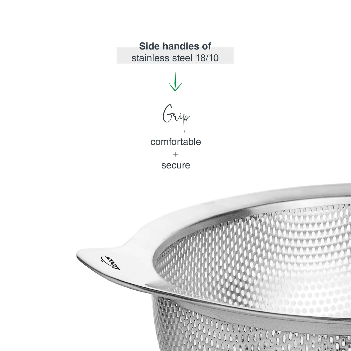 Lacor 62736 - Scolapasta Cucina Inox, Acciaio Inossidabile 18/10 e Ø24 cm | Grande contenitore impilabile con manici per scolare verdura o pasta. Adatto a pentole e lavastoviglie.