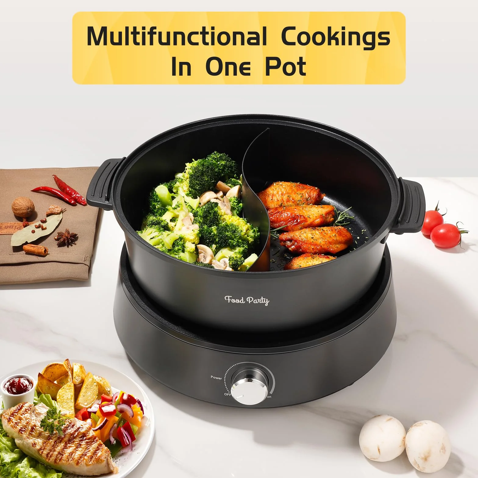 Food Party Hot Pot Elettrico Hotpot 4L Pentola Elettrica 220V 1350W Fondue Cinese Shabu Shabu Hotpot Doppia Separabile