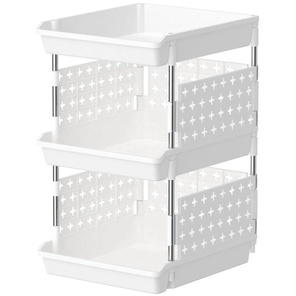 Lifewit Cassetti Impilabili, Plastica Scaffale Portaoggetti Cucina Cassettiera Armadio Interna, Organizer Portaoggetti, 35 x 30 x 54 cm, Bianco, 3 Livelli