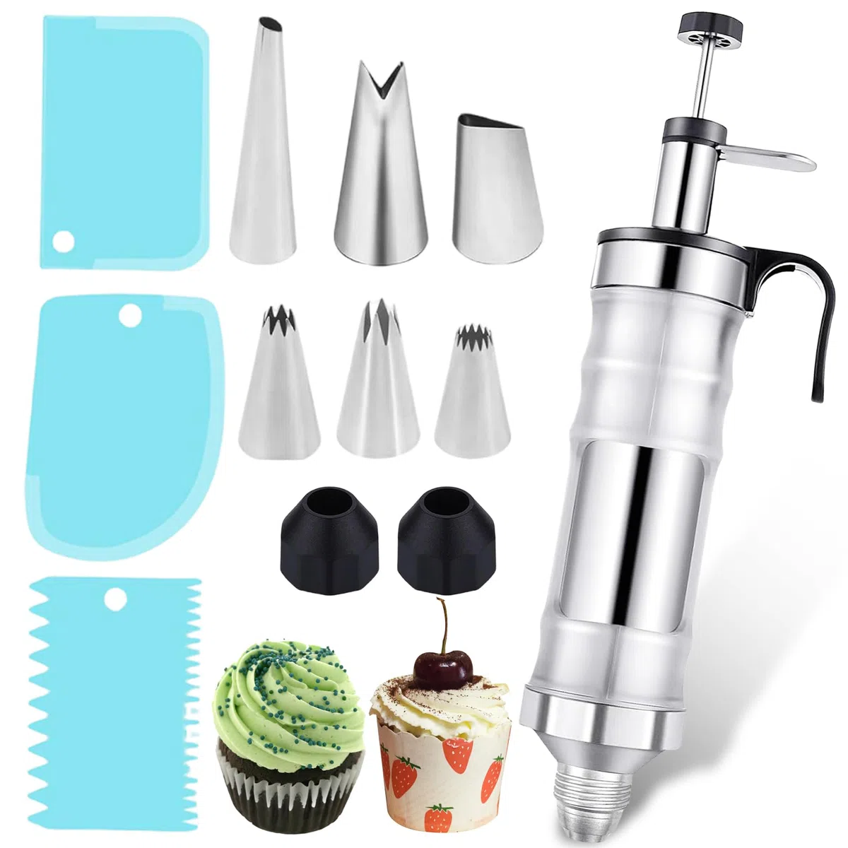 Leikurvo Siringa per torte, in acciaio inox, con 6 beccucci, per torte, per decorare torte, ciambelle, cupcake, pasticcini