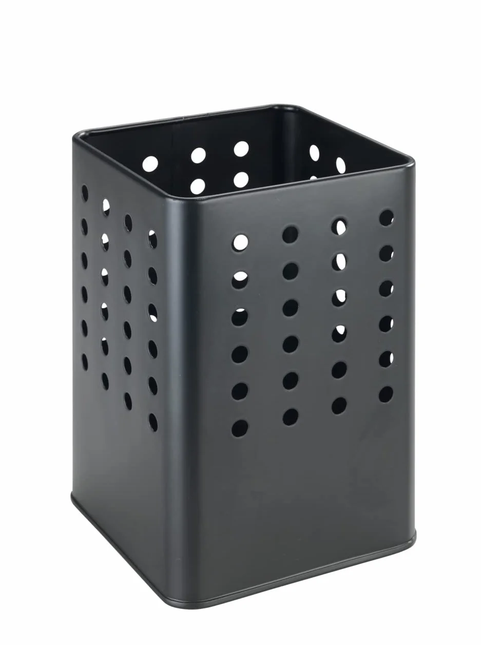 WENKO Portautensili Silio, supporto pratico per utensili da cucina realizzato in metallo verniciato a polvere, forma squadrata con fori, (L x A x P): 11,5 x 16,5 x 11,5 cm, nero opaco