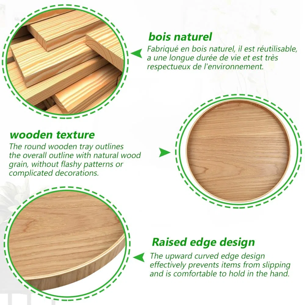 Vassoio Rotondo in Legno da 30cm - Piatto da Portata Tondo e Decorativo per Tè, Caffè, Frutta e Cibo