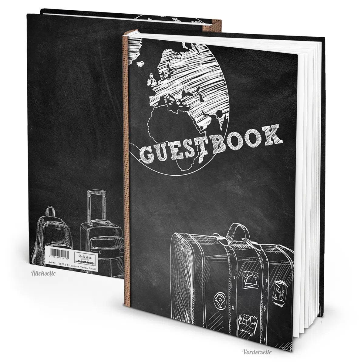 Logbuch-Verlag libro degli ospiti Guestbook nero bianco marrone formato A4 copertina rigida 164 pagine vuote effetto lavagna gesso vintage ideali per ospiti internazionali casa vacanza hotel pensione