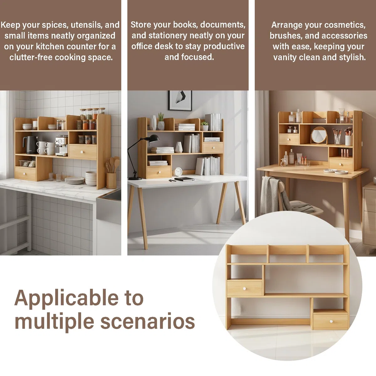 Mensola Scrivania da Appoggio con Cassetti e Vani, Libreria da Scrivania Salvaspazio per Organizzare la Tavola, Scaffale da Scrivania Robusto per Casa e Ufficio 60/80x17x80cm(Size:80x17x80CM)