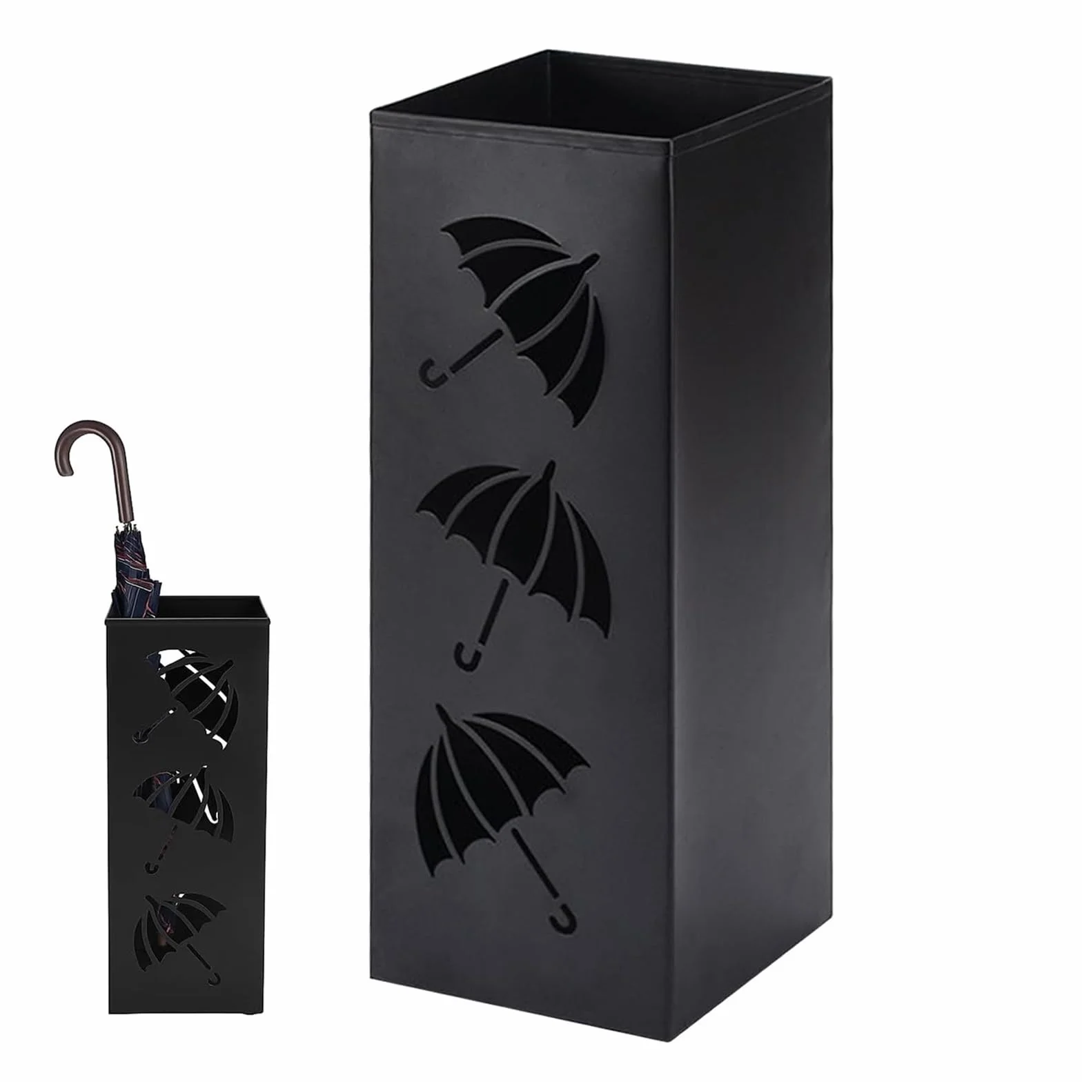 Portaombrelli Quadrato, 42 x 16 x 16 cm, 1 Pezzo Portaombrelli in Metallo, Porta Ombrello in Metallo All'ingresso, Porta Ombrello da Interno, per Ombrelli, Bastoncini da Trekking(Nero)