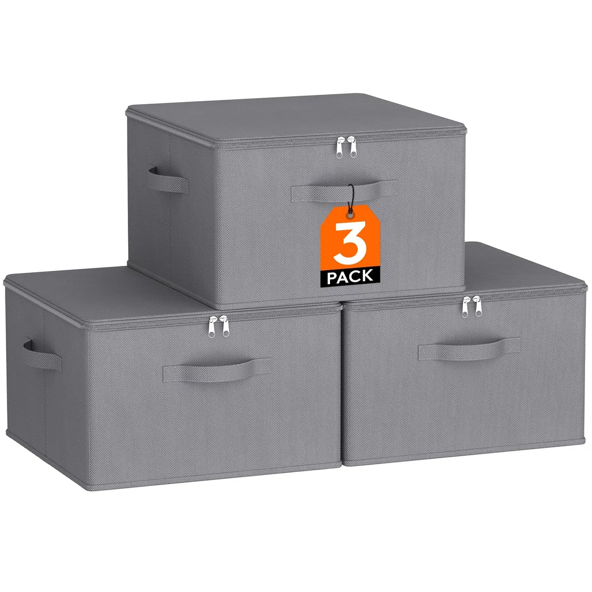 Lifewit Scatole Portaoggetti Tessuto 40L Set di 3, Ceste Portaoggetti con Coperchio, Contenitori per Armadio con Cerniera, Scatole per Armadio Salvaspazio per Vestiti 40×40×25cm, Giocattoli, Grigio
