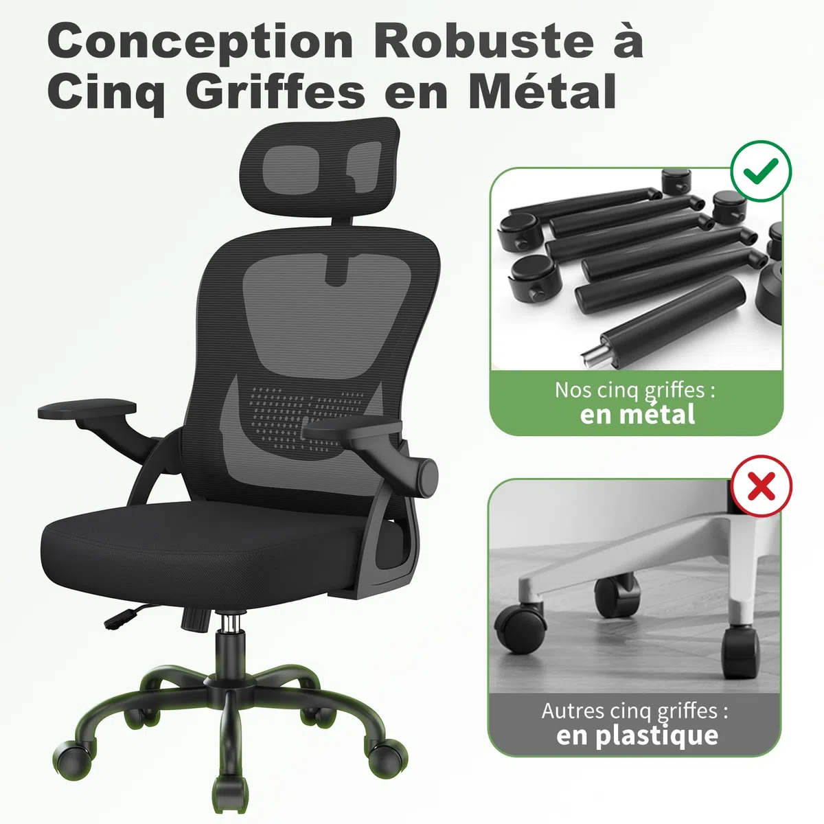 rattantree Sedia da Ufficio, Poltrona Ufficio Ergonomica, Con Braccioli Regolabili e Poggiatesta, Sedia Scrivania Girevole e Regolabile in Altezza, Seduta Ergonomica Traspirante, Per Lavoro, Nera