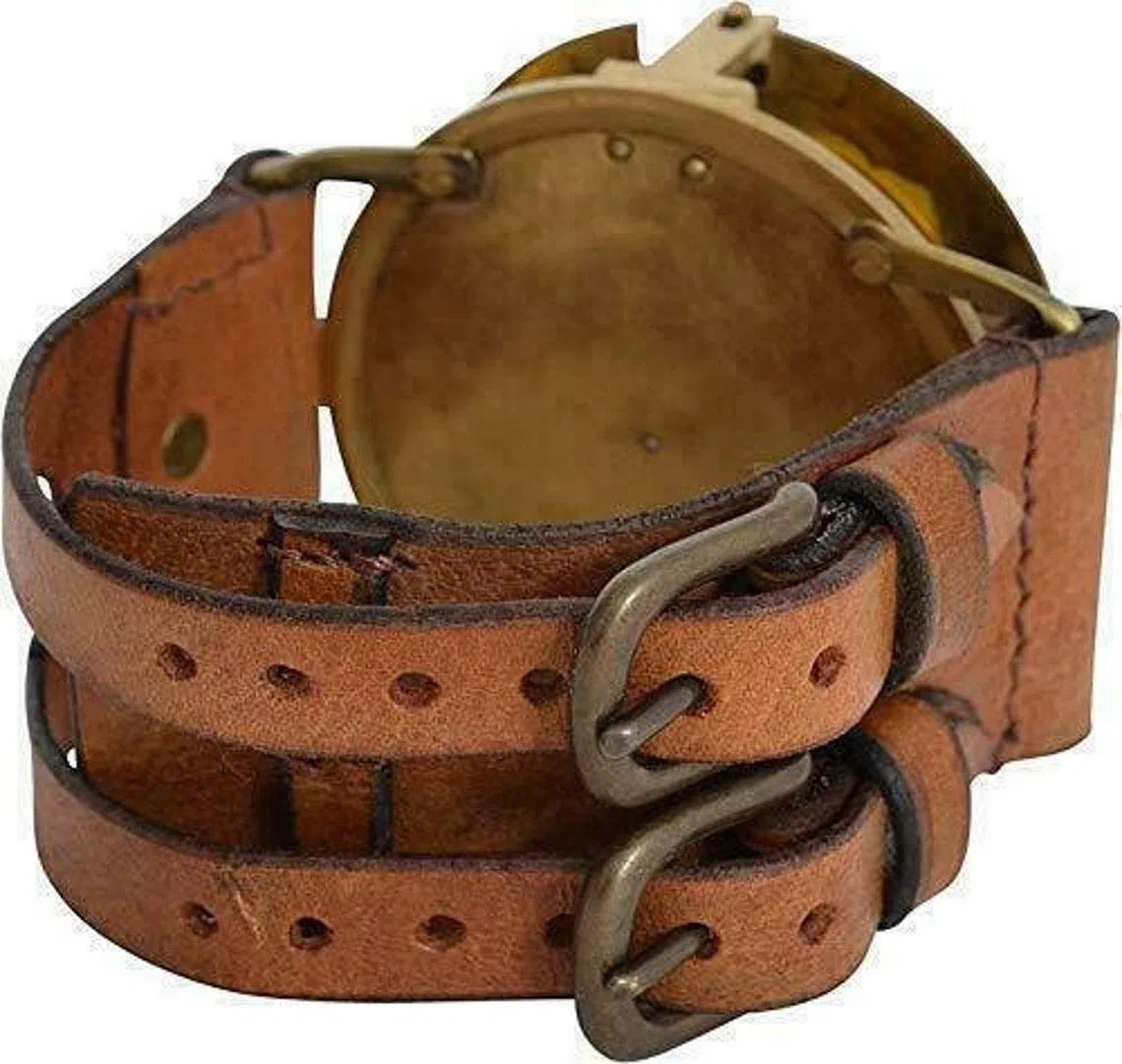 Orologio da polso Steampunk con bussola meridiana in ottone antico, Compasso meridiana, Collezione nautica