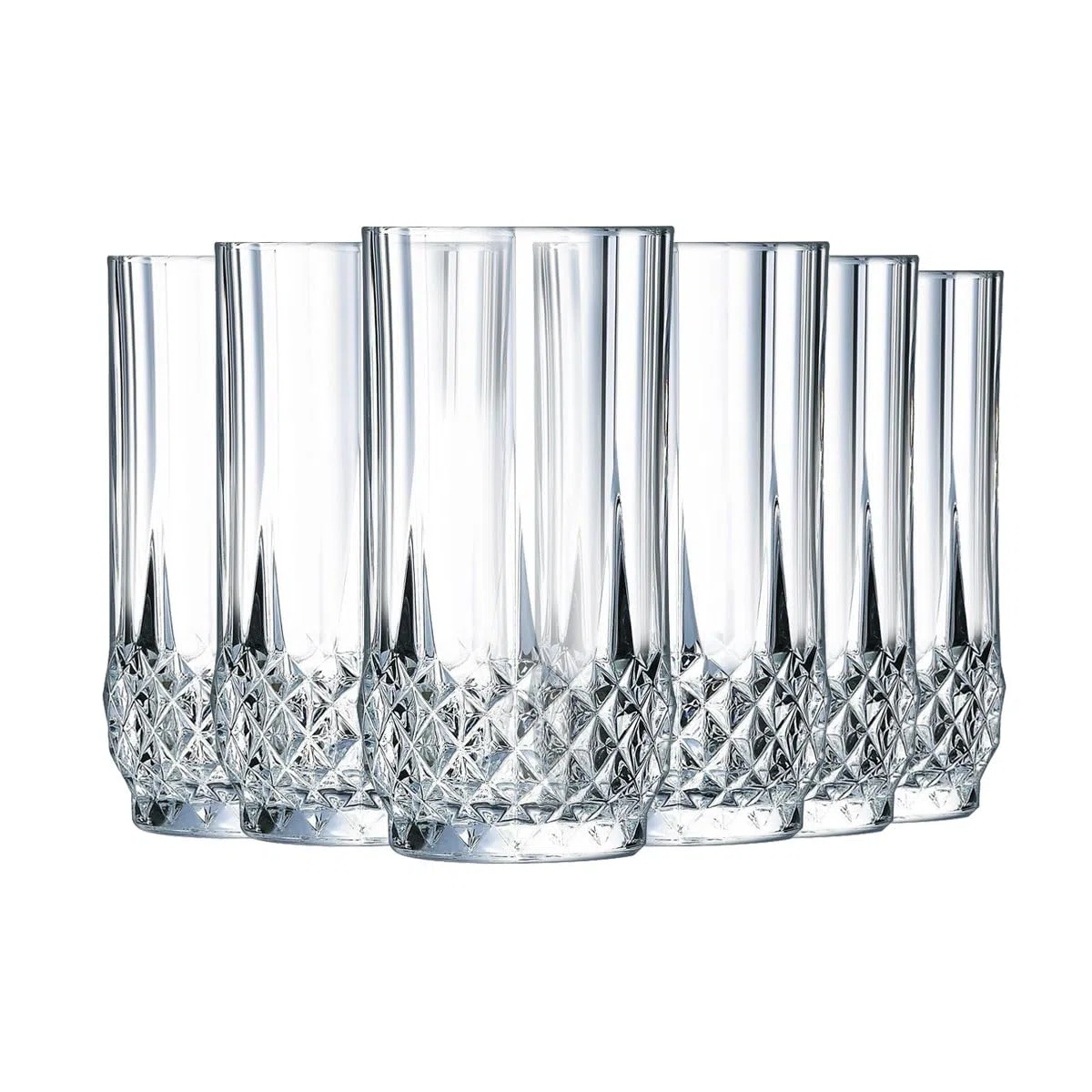 Cristal D'arques Paris Longchamp, 6 bicchieri alti da 28 cl, in Kwarx, lucidi, trasparenza e resistenza, made in France, confezione rinforzata, idonei alla vendita online.
