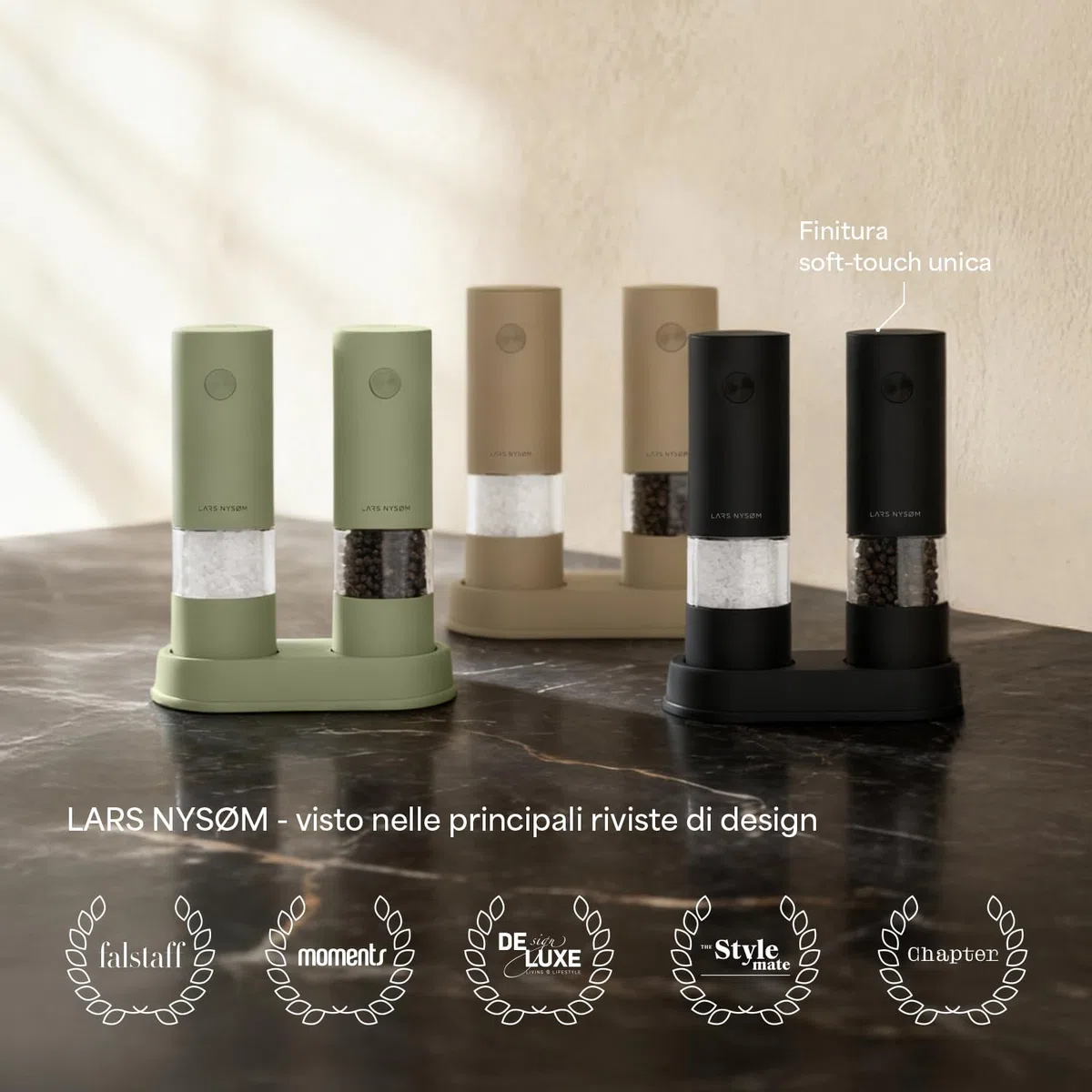 LARS NYSØM Set Macina Sale e Pepe Elettrico | Macinapepe e Macinasale Automatici con Macina in Ceramica Regolabile | Macina Spezie a Batteria (Carbon Black)